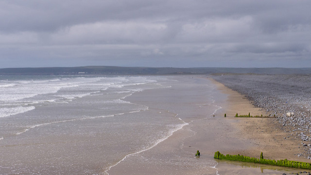 Westward Ho at high tide hitting the pebble ridge