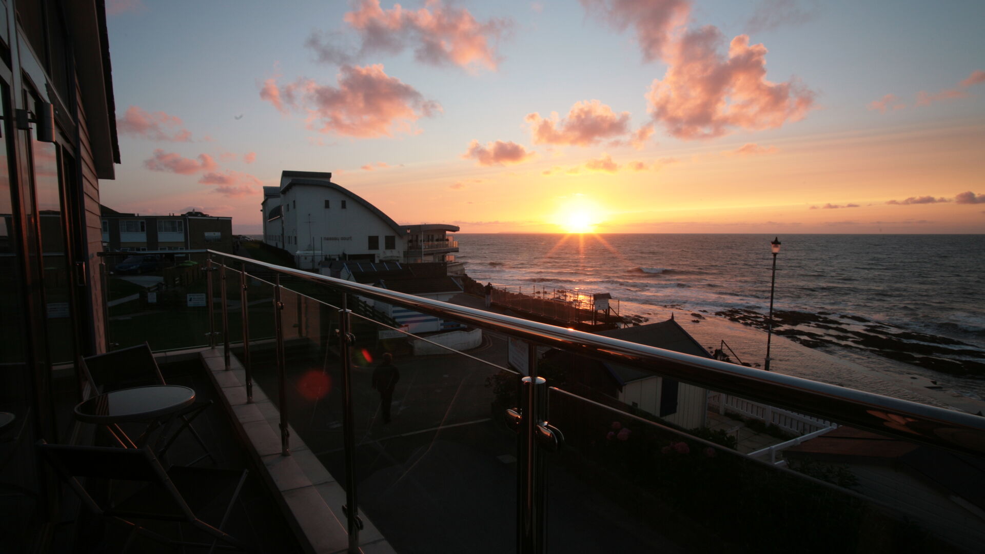 sunset from the balcony at the waterfront apartment