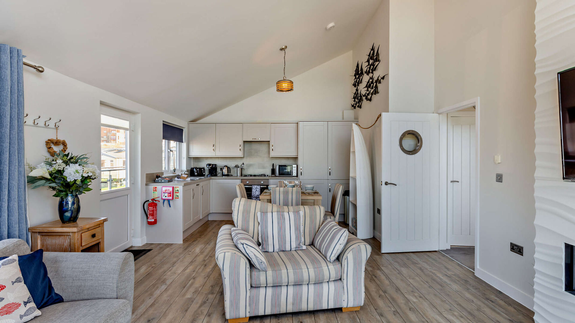 open plan living space at the waterfront apartment