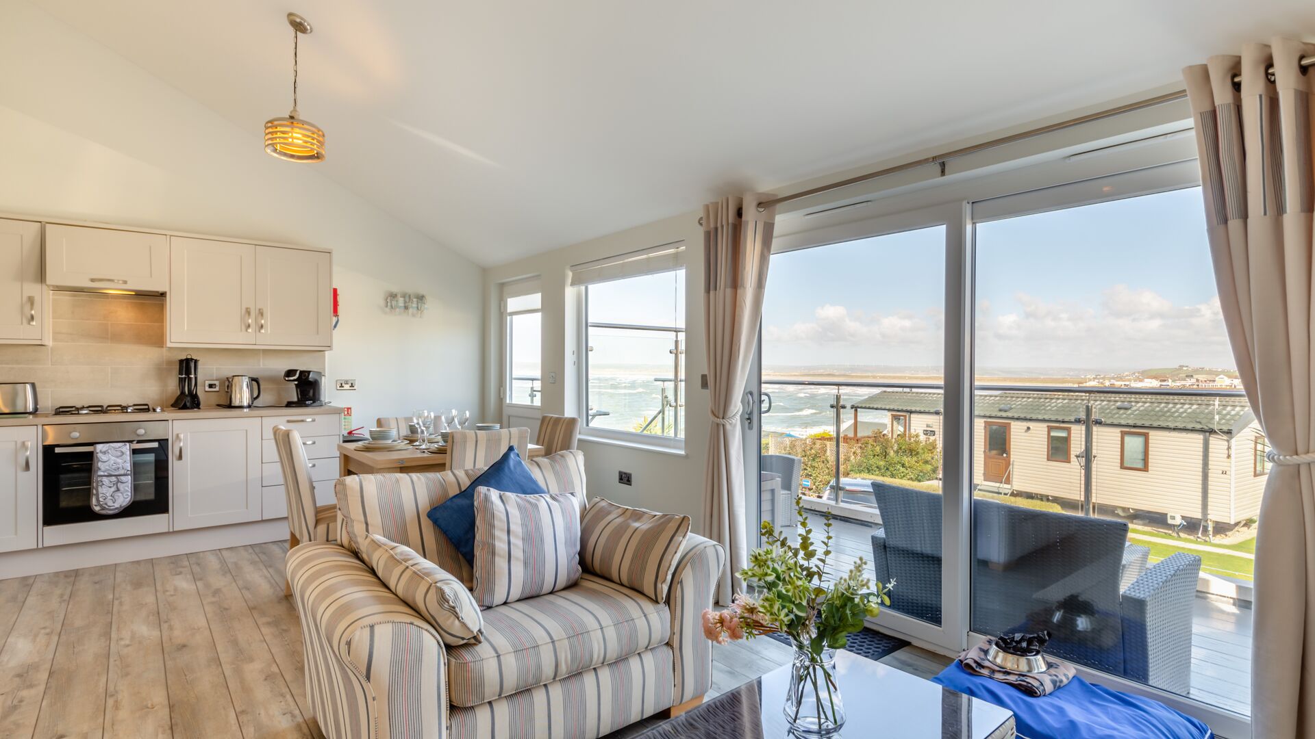 living area with sea views at Waterside Apartment in Westward Ho!